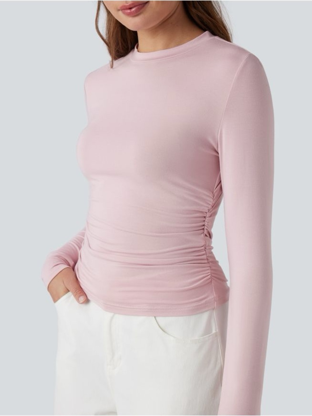 HALARA Round Neck Long Sleeve Ruched Casual Top XS NWT